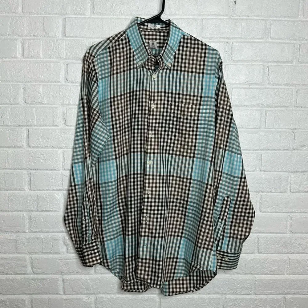Peter Millar Men's Long Sleeve Button Down Cotton Blue Plaid size‎ Medium